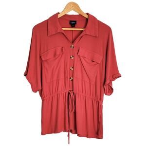 Daytrip Buckle Womens Button Down Dolman Blouse Size Small Cinch Waist Salmon